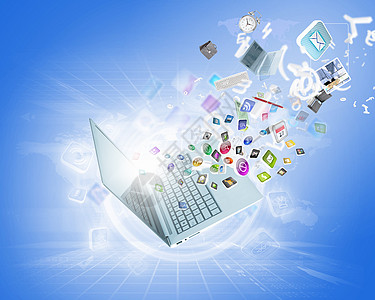 兔斯基桌面图标带膝上型电脑的背景图像屏幕机动性按钮技术键盘互联网数据展示全球化网络背景