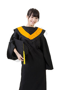 微笑的年轻毕业妇女学生帽子文凭女性女孩学士幸福女士教育大学图片