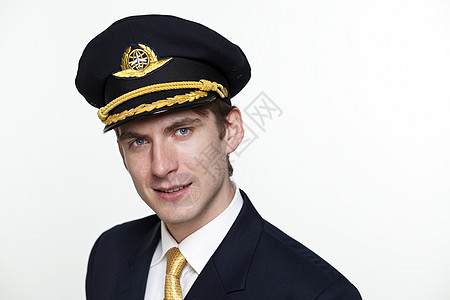 年轻男子以客机驾驶员的形式出现飞行员快乐航空公司航空衬垫驾驶工作航班白色人员图片