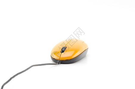 白上孤立的橙色鼠标绳索笔记本金属乐器商业按钮办公室计算机化工作互联网图片