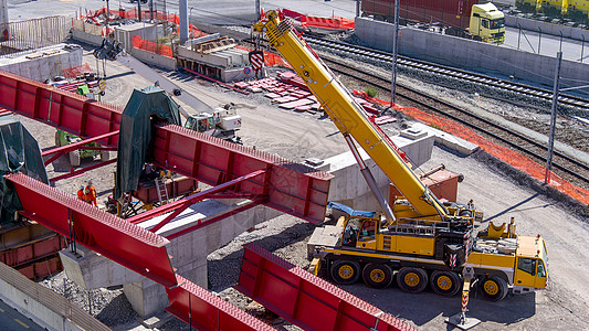 正在重建的公路上立交桥码头团队商业工业支架工人安全篮球建筑工人图片