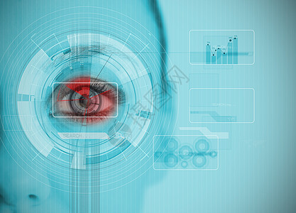 特写女性眼部分析图表界面与数据接口的近距离妇女眼部分析图片