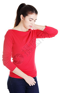 颈部疼痛概念保健治疗痛苦黑发压力伤害科学女性女士肌肉图片