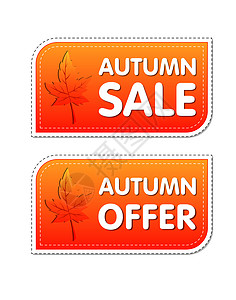 秋季销售和提供带有秋叶的标签图片