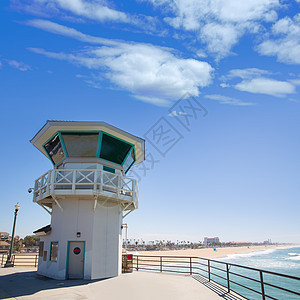 Huntington海滩主要救生员塔 Surf 加利福尼亚市太阳城市蓝色海岸房子海景地标晴天海岸线海洋图片