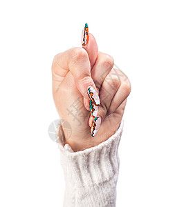 女人的手显示 fi问候语指甲拇指生活小路手指展示女性手势白色图片