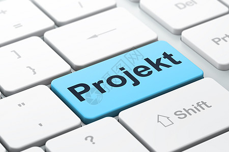 财务概念 计算机键盘背景的ProjektGerman老板蓝色产品团队投资金融成就解决方案伙伴桌面背景图片