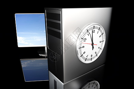 电脑计算机时间桌面圆圈小时监视器办公室硬件手表模拟薄膜展示图片