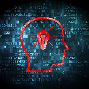 红色灯泡数字背景上带灯泡的数据概念头屏幕创新备份展示管子中心头脑蓝色思考网络背景