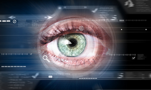 妇女眼的数码形象 安全概念鸢尾花技术生物扫描密码识别电路网格商业电子图片