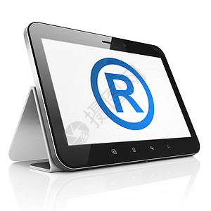 法律概念 登记在平板电脑上执照财产技术贸易作者蓝色商标软垫保险数据图片