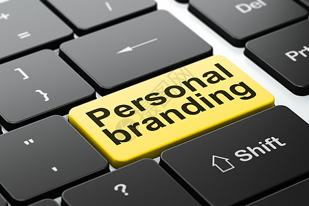 品牌宣传广告概念 在计算机键盘背景上的个人名牌品牌推广活动钥匙产品公司销售互联网创造力市场按钮背景