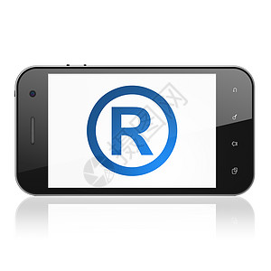法律概念 在智能手机上注册屏幕药片执照数据细胞作者保险专利版权权利图片
