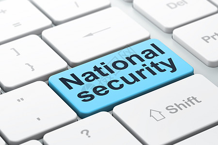 国家政策保密概念 计算机键盘背景上的国家安全密码政策犯罪按钮白色隐私裂缝网络国家蓝色背景