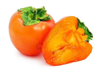 Persimmon 双环西蒙柿子异国食物叶子情调饮食热带绿色营养橙子图片