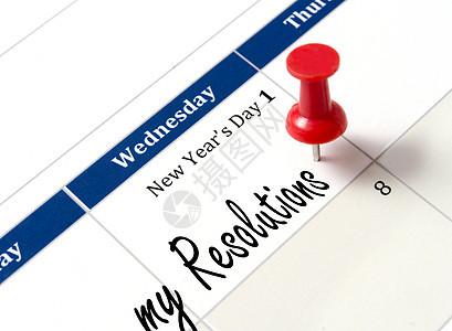 标明新年决议的日历插页图片