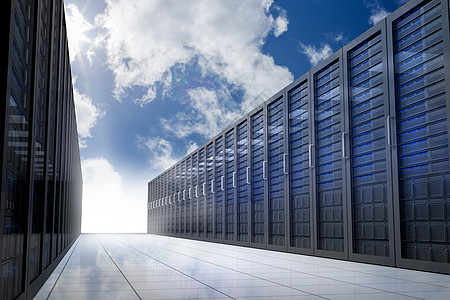 云网络天空中的服务器走廊数据中心数据库多云硬件技术科技计算机大厅网络数字背景