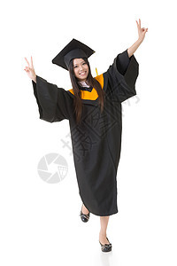 亚裔毕业妇女青年女孩教育学生黑色微笑文凭帽子橙子学士图片