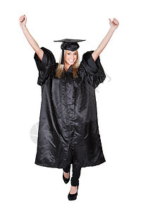 毕业的美丽女学生女生文凭教育女孩女士长袍大学帽子学生工作室学士图片