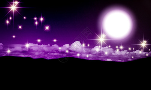月月夜环境紫色天空星星月光土地日落场景天气地平线高清图片