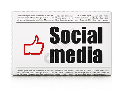 社交媒体概念 有社交媒体和缩略图的报纸通讯互联网红色新闻按钮标题博客灰色手指出版物图片