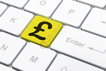 计算机键盘背景上的货币概念英镑价格电脑现金财富贷款资金金融储蓄宝藏按钮图片
