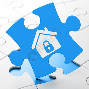 拼图背景上的财务概念首页领导者房子交易业务蓝色挂锁战略软垫伙伴安全图片