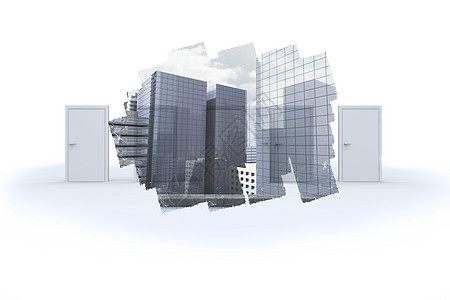显示城市风景的会议室摘要屏幕开幕式摩天大楼景观绘图展示计算机建筑图片