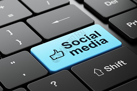 社交媒体概念 计算机键盘背景上的缩略图和社交媒体速度博客钥匙黑色投票社会手指团队网络朋友图片