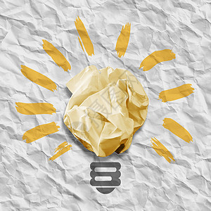 以灯泡形式呈现的压碎纸瓦成就商业纸球风暴发明电气创造力头脑创新天才图片