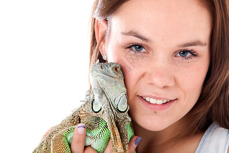 龙首脊柱爬虫尾巴蜥蜴变色龙女孩女性爬行动物鬣蜥野生动物图片