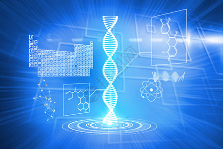 界面科技dna 螺旋接口的复合图像白色数字线条界面穿越未来派联锁电脑计算机科技背景