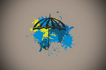涂料喷洒时雨伞的复合图像插图计算机艺术飞溅灰色绘图创造力庇护所图片