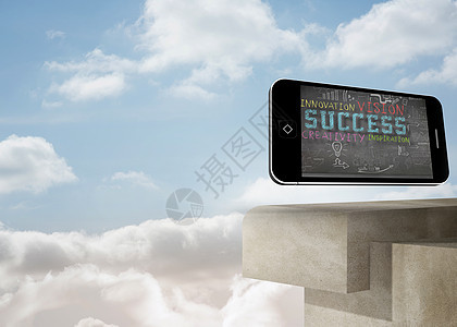 智能手机屏幕上成功计划的综合图像图象天空绘图阳台蓝天黑板媒体晴天多云创新计算机背景图片