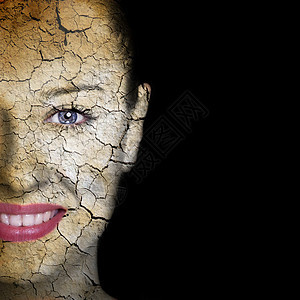妇女的脸裂缝沙漠环境艺术化妆品蓝色戏剧性女性地球侵蚀图片