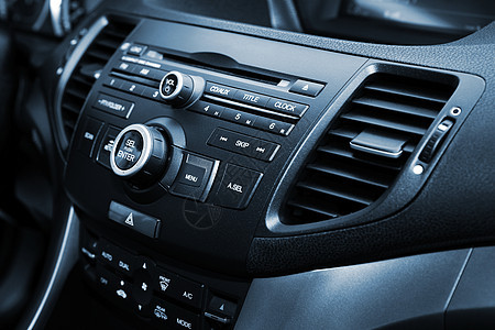 现代汽车展示蓝色按钮收音机立体声数字命令控制板控制拨号图片