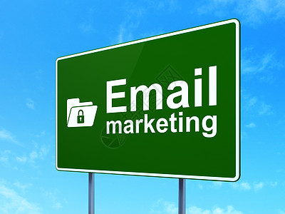 商业概念 电子邮件营销和锁定在路上的文件夹路标标志背景图片