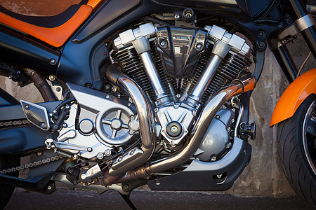 摩托车发动机反射合金力量运输引擎运动白色排气黑色金属图片