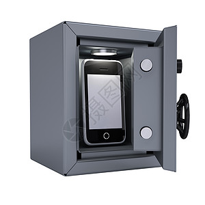 开放金属保险箱中的智能手机图片