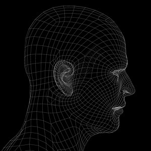 人头 电线框架网格黑色线条数字化男人图片