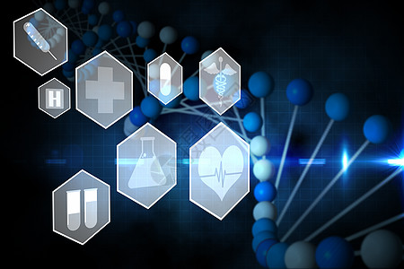 六边界面菜单中的医学图标Name烧杯手杖药品螺旋科技标签医疗试管注射器系统图片