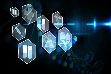 六边界面菜单中的医学图标Name医疗科技绘图计算注射器技术手杖药品蓝色计算机图片