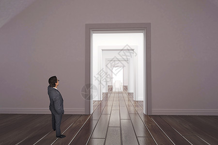 想象着商务人士触摸他的眼镜的混合形象公司人士数字白色房间计算机大厅男性走廊棕色图片