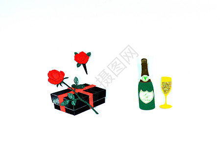 纸面艺术手工礼物盒子玻璃黄色工艺绿色玫瑰红色瓶子背景图片