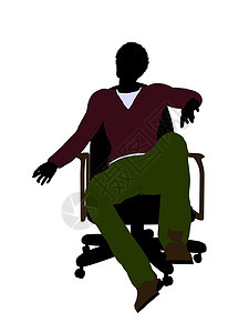 一名非洲裔美国人临时随行人员坐在主席的座位上说明Silhouette赛车椅子插图运动剪影女性领带裤子高跟靴子图片