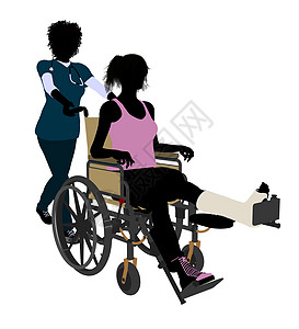 非裔美国女医生Silhouette女性物理剪影轮椅女士博士运动插图疗法篮球图片