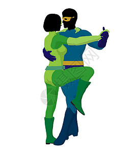 超级英雄情侣说明 Silhouette女士超能力英雄剪影男性恶棍女性舞蹈男人漫画图片