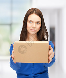 女商务人士送货箱邮差盒子工人运输服务女孩商务包装命令邮件背景图片