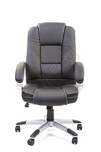 白色背景的办公椅黑色座位车轮皮革商业家具办公室奢华老板手臂图片