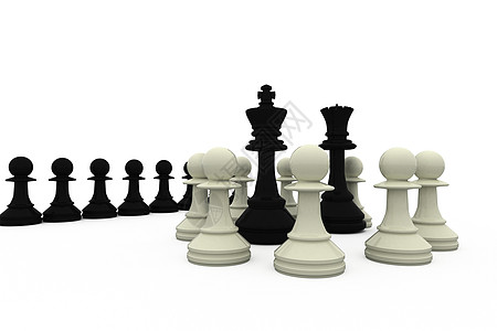 黑国王和皇后被白色的碎片包围闲暇竞赛棋盘战略黑色计算机女王绘图插图攻击图片